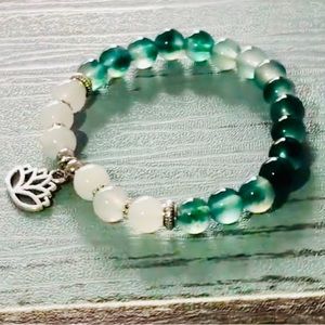 8mm Stone & Jade Green Stone Beaded Bracelet